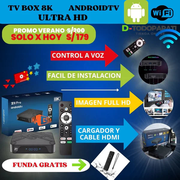 z28 Pro TV Box 8K Android WIFI 64GB+RAM 4GB - MAGIS TV ILIMITADO - Control con Comando de Voz